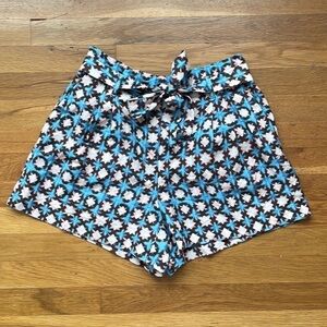 Loft Brown Pink Blue Linen Paperbag Sunwashed Floral pull on Shorts pockets med